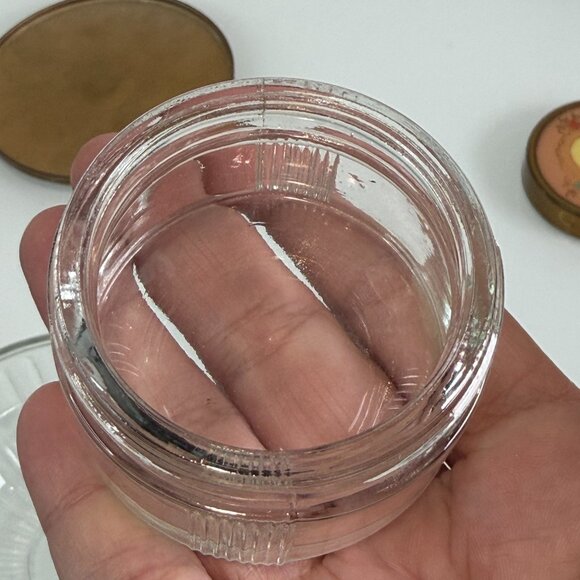 Vintage Art Deco MCM Powder Glass Jar Trinket Metal Lid Grannycore Lot of 2 - Picture 12 of 16
